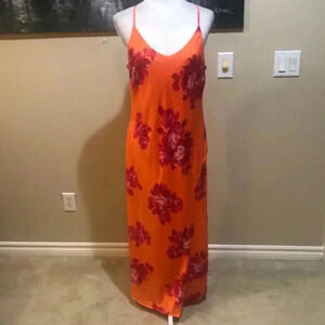 SCOOP Pink & Orange Floral Adjustable Strap Sleeveless Maxi Faux Wrap Dress-L